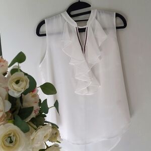 Tommy Hilfiger small women's sleeveless blouse ruffle sheer